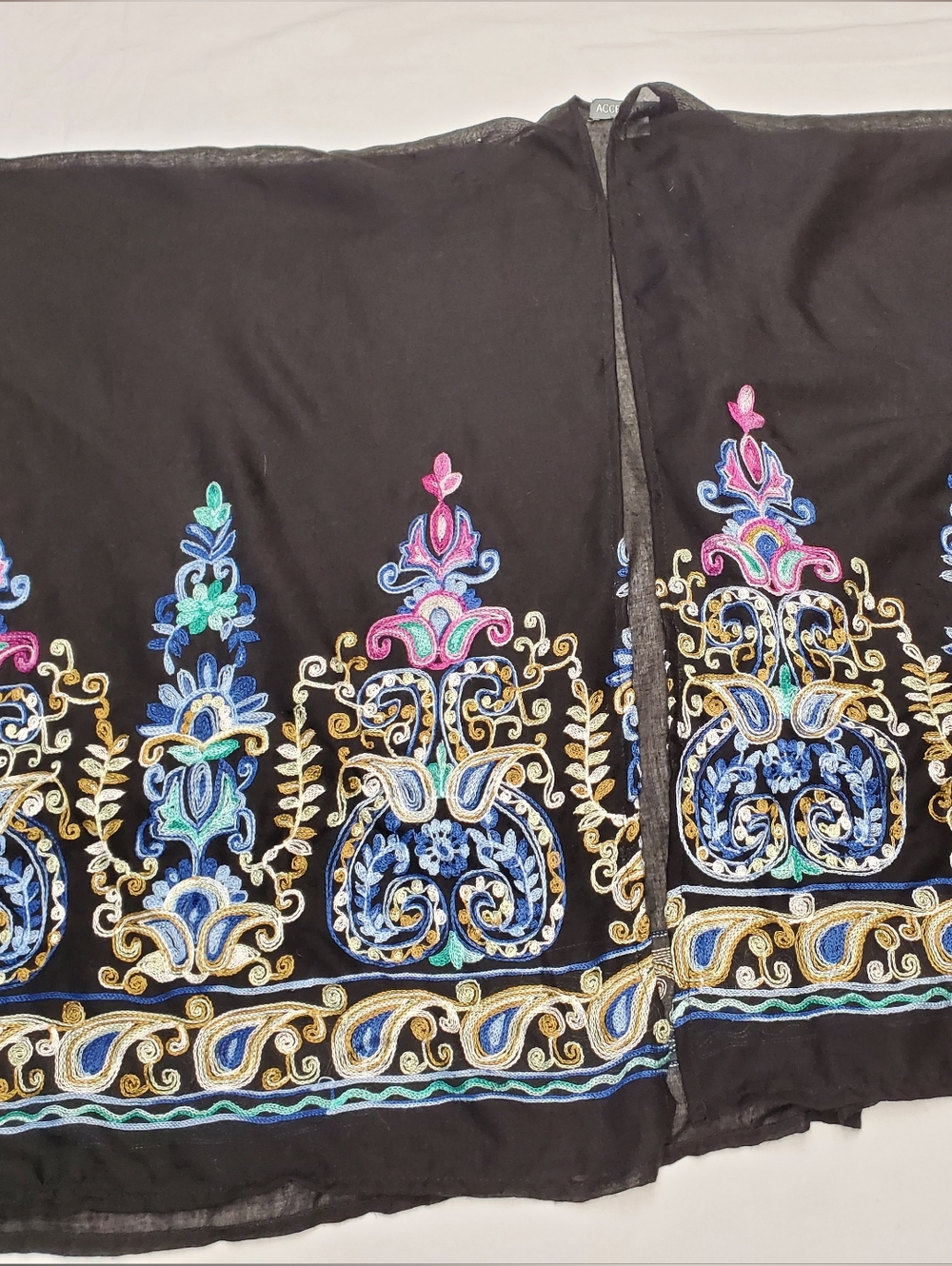Accessory Street Black Embroidered Kimono Wrap Sheer Boho Festival Shawl Ruana K